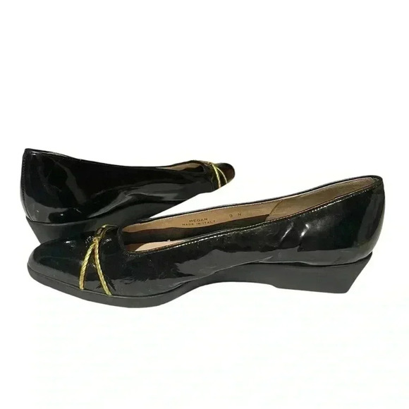 Bally Megan low wedge patent leather black gold tone rope and Bally logo 9 - Picture 6 of 8